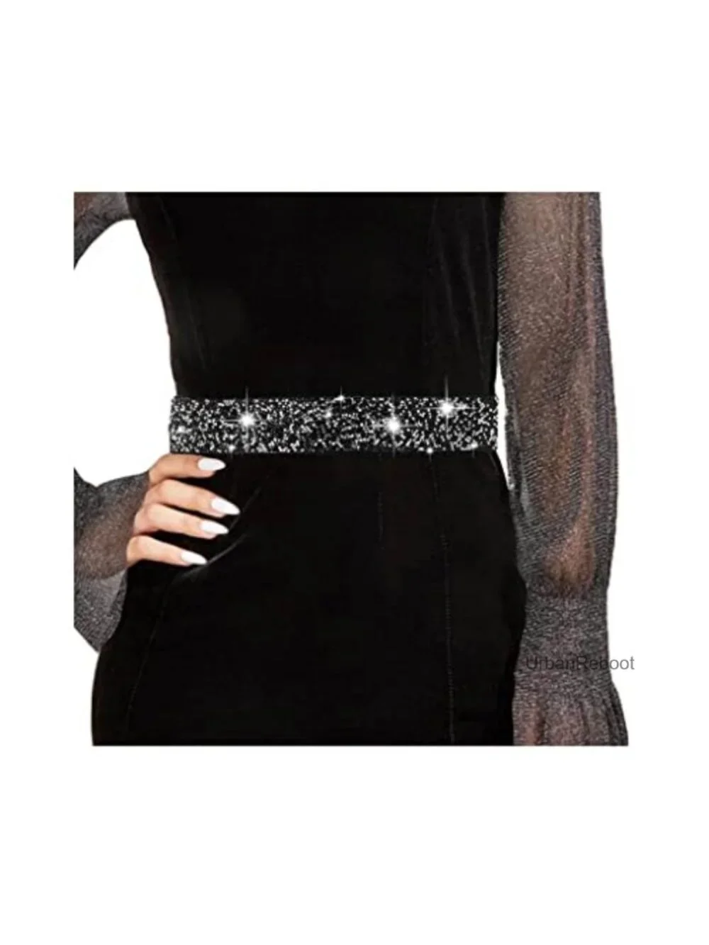 Black Rhinestone Dress Belt Women Elastic Stretchy Waist Sash Fancy Wedding